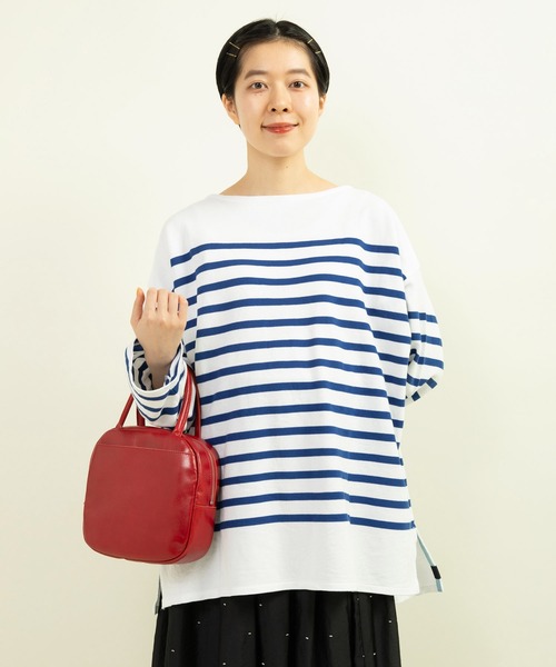 CHILD WOMAN ラッセルパネルボーダーBIGプルオーバー AMBIDEX Store ○ラッセルパネルボーダーBIGプルオーバー(F アオ