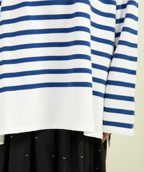 tシャツ ラッセルパネルボーダー BIGプルオーバー レディース AMBIDEX Store ○ラッセルパネルボーダーBIGプルオーバー(F アオ