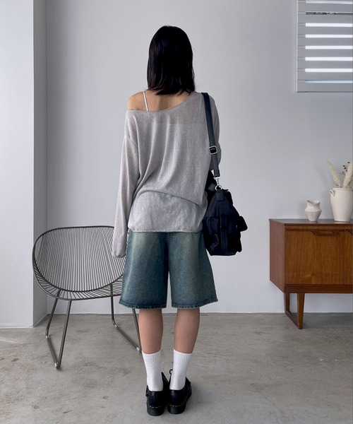 オフショルダーレタリングサマーニット（Tシャツ/カットソー