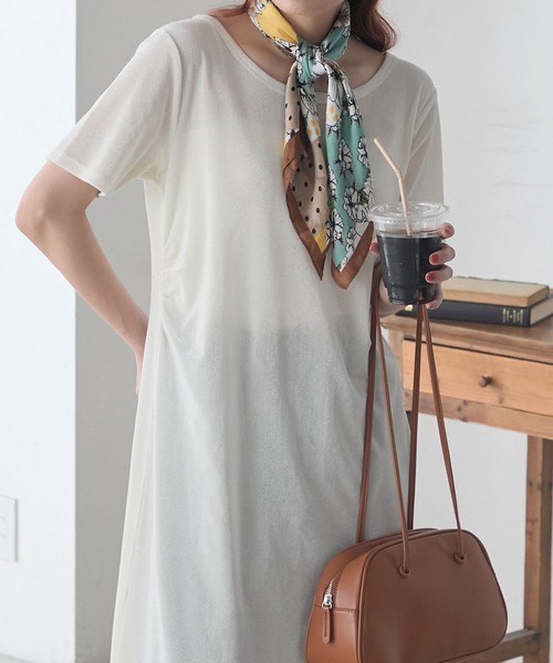 BONLECILL(ボンルシール)の「シアーベロア半袖ワンピース(ワンピース・レディース・ブラウン/オフホワイト/チャコールグレー/ブラック・FREE)」の2枚目の写真