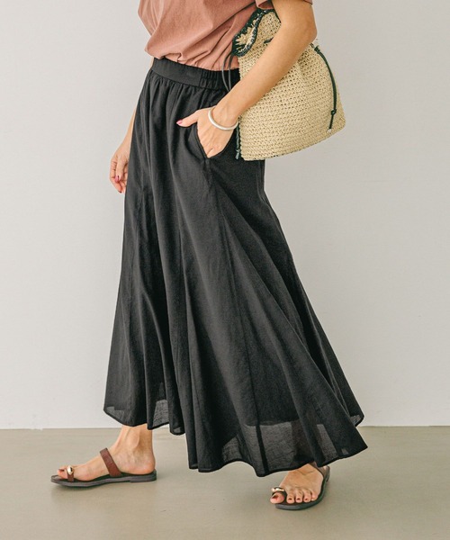 BAYFLOW（ベイフロー）の「[すっきり見えする落ち感]コットンリネンフレアスカート（スカート・レディース・アイボリー/オレンジ/ブラック/ターコイズブルー・SMALL/MEDIUM）」の3枚目の写真