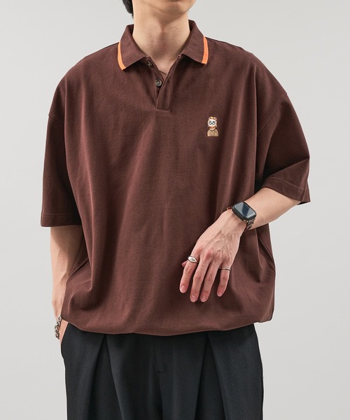 epnok（エプノック）の「OJISAN鹿の子半袖ポロシャツ（ポロシャツ・メンズ・ブラック/ブラウン/ボルドー・SMALL/MEDIUM/LARGE）」の2枚目の写真