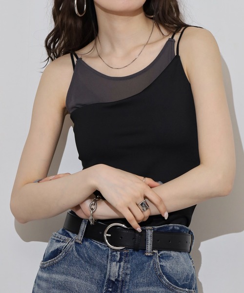 FUNALIVE（ファンアライブ）の「カップ付きシアーレイヤードキャミソール（キャミソール・レディース・ブラック/チャコール/オフホワイト・M）」の7枚目の写真