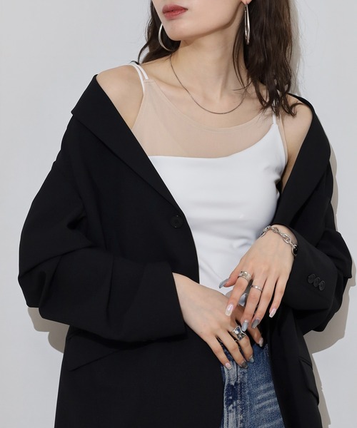 FUNALIVE（ファンアライブ）の「カップ付きシアーレイヤードキャミソール（キャミソール・レディース・ブラック/チャコール/オフホワイト・M）」の6枚目の写真