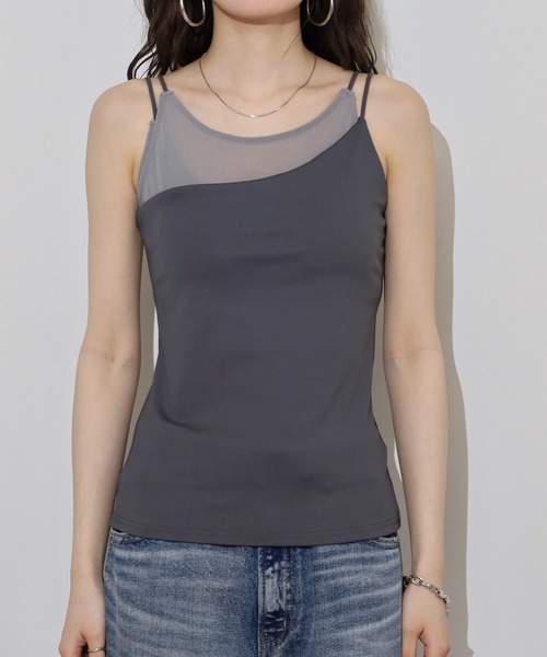 FUNALIVE（ファンアライブ）の「カップ付きシアーレイヤードキャミソール（キャミソール・レディース・ブラック/チャコール/オフホワイト・M）」の14枚目の写真