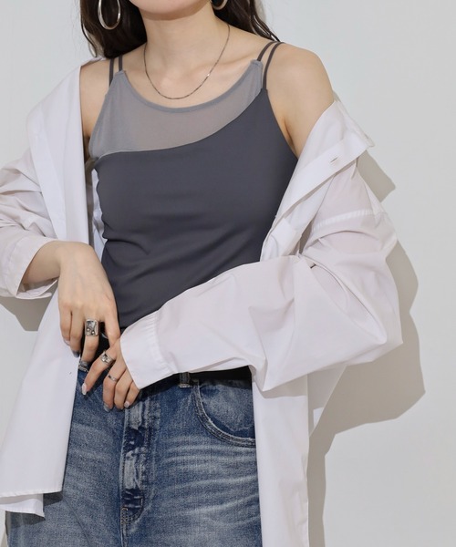 FUNALIVE（ファンアライブ）の「カップ付きシアーレイヤードキャミソール（キャミソール・レディース・ブラック/チャコール/オフホワイト・M）」の10枚目の写真