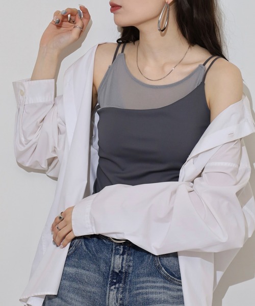 FUNALIVE（ファンアライブ）の「カップ付きシアーレイヤードキャミソール（キャミソール・レディース・ブラック/チャコール/オフホワイト・M）」の11枚目の写真