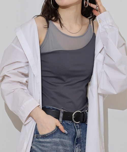 FUNALIVE（ファンアライブ）の「カップ付きシアーレイヤードキャミソール（キャミソール・レディース・ブラック/チャコール/オフホワイト・M）」の12枚目の写真