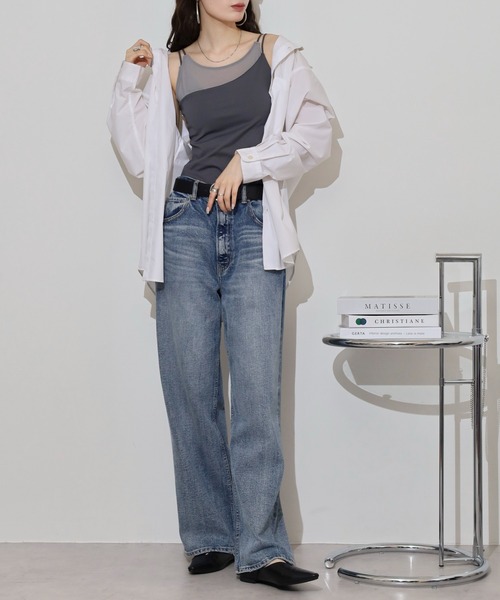 FUNALIVE（ファンアライブ）の「カップ付きシアーレイヤードキャミソール（キャミソール・レディース・ブラック/チャコール/オフホワイト・M）」の13枚目の写真