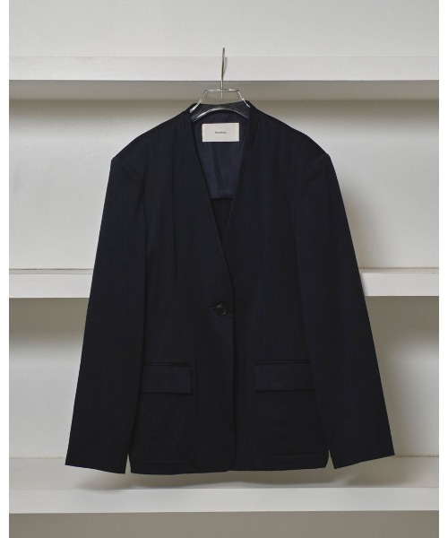 TODAYFUL（トゥデイフル）の「TODAYFUL Collarless Cottonsatin Jacket 12510106（ノーカラージャケット・レディース・ホワイト/インディゴブルー・38/36）」の3枚目の写真