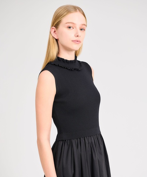 ESTNATION（エストネーション）の「ESTNATION / リブネックフリル タイプライターワンピース《EXCLUSIVE》（ワンピース・レディース・ブラック/ネイビー・FREE）」の3枚目の写真