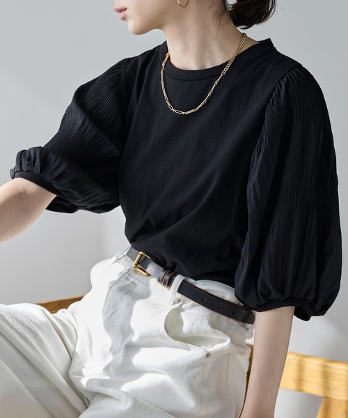 each(イーチ)の「袖プリーツ5分袖パフスリーブTシャツ(Tシャツ/カットソー・レディース・ブラック/ピンク/ホワイト・FREE)」の6枚目の写真
