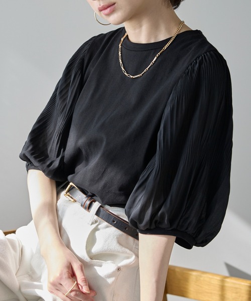 each(イーチ)の「袖プリーツ5分袖パフスリーブTシャツ(Tシャツ/カットソー・レディース・ブラック/ピンク/ホワイト・FREE)」の7枚目の写真