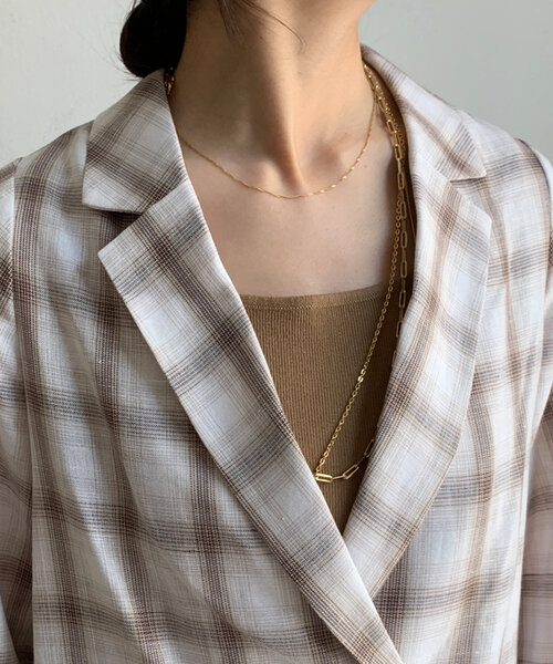 DouDou（ドゥドゥ）の「リネン混チェックダブルジャケット（テーラードジャケット・レディース・ダークブラウン/オフホワイト・FREE）」の19枚目の写真