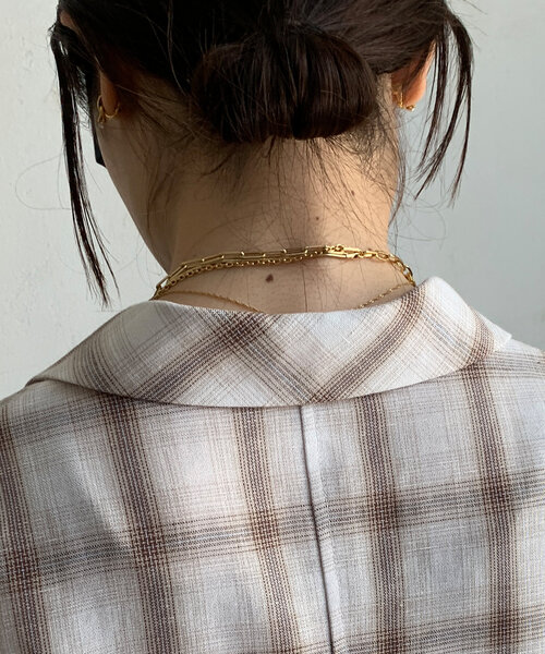 DouDou（ドゥドゥ）の「リネン混チェックダブルジャケット（テーラードジャケット・レディース・ダークブラウン/オフホワイト・FREE）」の18枚目の写真