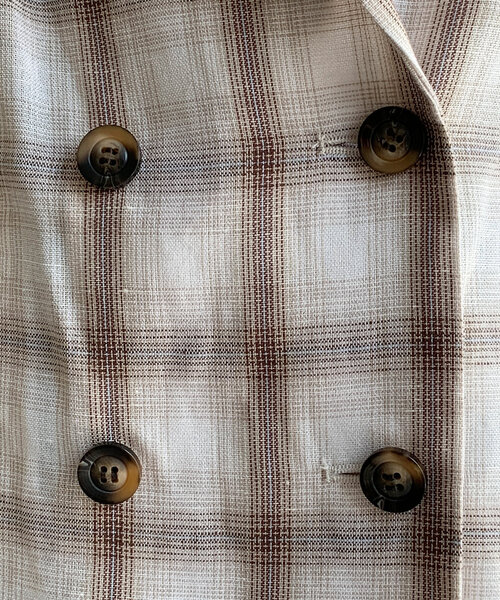 DouDou（ドゥドゥ）の「リネン混チェックダブルジャケット（テーラードジャケット・レディース・ダークブラウン/オフホワイト・FREE）」の13枚目の写真