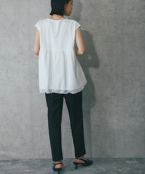 tシャツ 天竺チュールバルーンスリーブTシャツ レディース harmonie tシャツ レディース 半袖tシャツ ギャザー バルーン