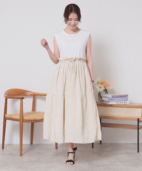 ITS'DEMO（イッツデモ）の「【ウエストゴム／洗濯機OK】異素材コンビワンピース（ワンピース・レディース・オフホワイト/ブラウン系/ブラック・00）」の17枚目の写真