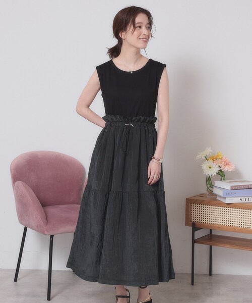 ITS'DEMO（イッツデモ）の「【ウエストゴム／洗濯機OK】異素材コンビワンピース（ワンピース・レディース・オフホワイト/ブラウン系/ブラック・00）」の19枚目の写真