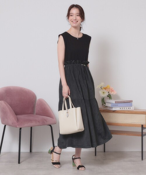 ITS'DEMO（イッツデモ）の「【ウエストゴム／洗濯機OK】異素材コンビワンピース（ワンピース・レディース・オフホワイト/ブラウン系/ブラック・00）」の20枚目の写真