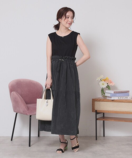 ITS'DEMO（イッツデモ）の「【ウエストゴム／洗濯機OK】異素材コンビワンピース（ワンピース・レディース・オフホワイト/ブラウン系/ブラック・00）」の21枚目の写真