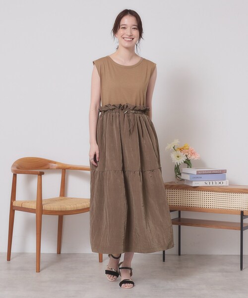 ITS'DEMO（イッツデモ）の「【ウエストゴム／洗濯機OK】異素材コンビワンピース（ワンピース・レディース・オフホワイト/ブラウン系/ブラック・00）」の14枚目の写真