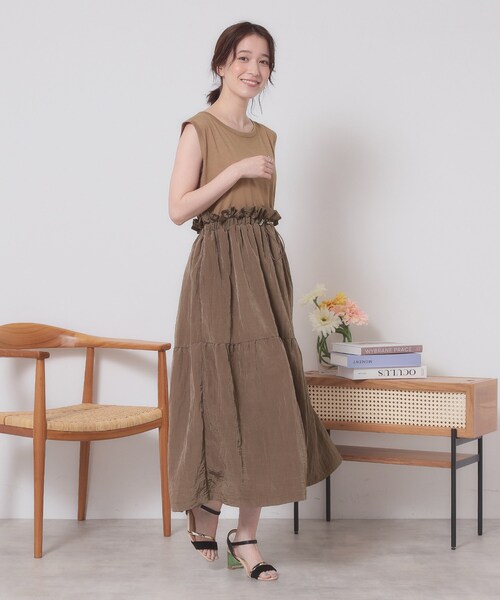 ITS'DEMO（イッツデモ）の「【ウエストゴム／洗濯機OK】異素材コンビワンピース（ワンピース・レディース・オフホワイト/ブラウン系/ブラック・00）」の15枚目の写真