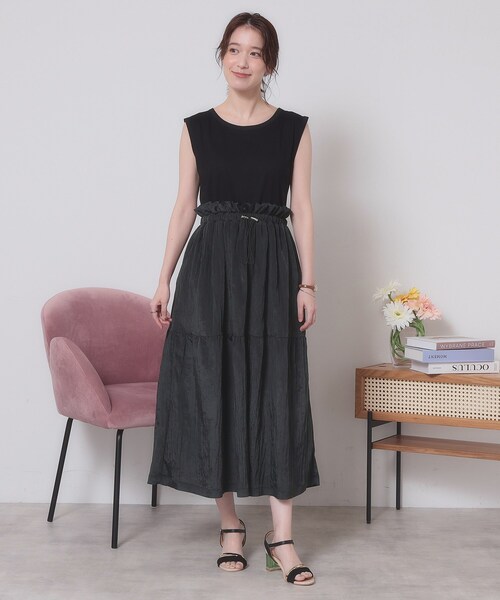 ITS'DEMO（イッツデモ）の「【ウエストゴム／洗濯機OK】異素材コンビワンピース（ワンピース・レディース・オフホワイト/ブラウン系/ブラック・00）」の11枚目の写真