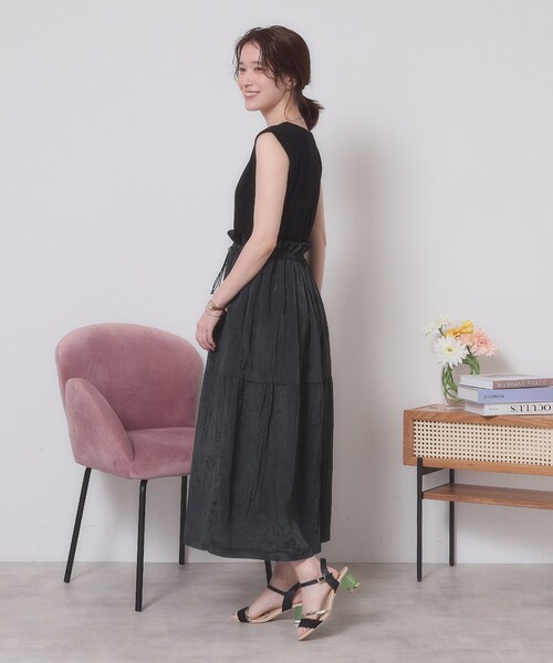 ITS'DEMO（イッツデモ）の「【ウエストゴム／洗濯機OK】異素材コンビワンピース（ワンピース・レディース・オフホワイト/ブラウン系/ブラック・00）」の12枚目の写真