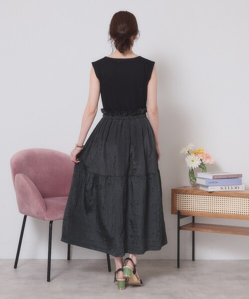 ITS'DEMO（イッツデモ）の「【ウエストゴム／洗濯機OK】異素材コンビワンピース（ワンピース・レディース・オフホワイト/ブラウン系/ブラック・00）」の5枚目の写真