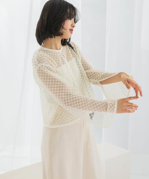 URBAN RESEARCH ROSSO WOMEN(アーバンリサーチ ロッソ)の「メッシュレーストップス(その他トップス・レディース・ブラック/オフホワイト・FREE)」の4枚目の写真