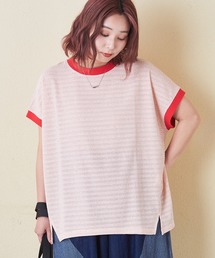 CUBE SUGAR | シアージャガード配色ドルマンTシャツ(Tシャツ/カットソー)