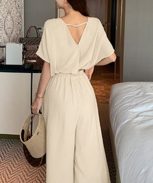 COCOMOMO（ココモモ）の「バックオープン セットアップ クロップド丈トップス ワイドパンツ 半袖 上下セット（セットアップ）」