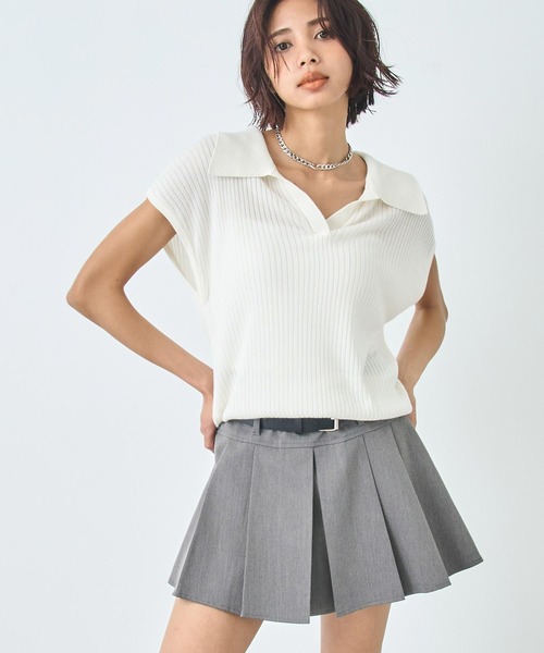ANAP(アナップ)の「ノースリーブ サマー ニット ポロ トップス(ニット/セーター・レディース・ブルー/ミント/オレンジ/ホワイト・FREE)」の2枚目の写真