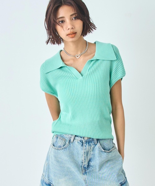 ANAP(アナップ)の「ノースリーブ サマー ニット ポロ トップス(ニット/セーター・レディース・ブルー/ミント/オレンジ/ホワイト・FREE)」の16枚目の写真