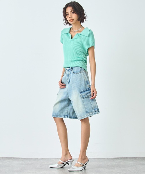 ANAP(アナップ)の「ノースリーブ サマー ニット ポロ トップス(ニット/セーター・レディース・ブルー/ミント/オレンジ/ホワイト・FREE)」の17枚目の写真