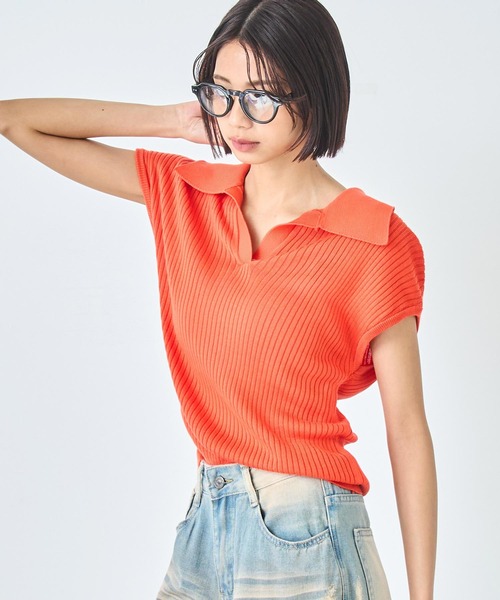 ANAP(アナップ)の「ノースリーブ サマー ニット ポロ トップス(ニット/セーター・レディース・ブルー/ミント/オレンジ/ホワイト・FREE)」の10枚目の写真