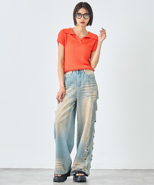 ANAP(アナップ)の「ノースリーブ サマー ニット ポロ トップス(ニット/セーター・レディース・ブルー/ミント/オレンジ/ホワイト・FREE)」の13枚目の写真