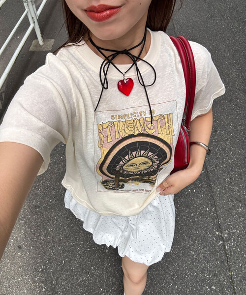 CIAOPANIC（チャオパニック）の「ヴィンテージライクスラブTee（Tシャツ/カットソー・レディース・オレンジ/アイボリー/チャコールグレー・ONE SIZE）」の2枚目の写真