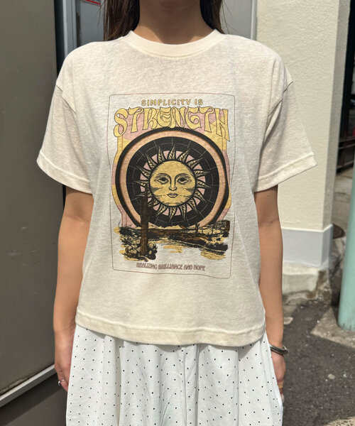 CIAOPANIC（チャオパニック）の「ヴィンテージライクスラブTee（Tシャツ/カットソー・レディース・オレンジ/アイボリー/チャコールグレー・ONE SIZE）」の5枚目の写真