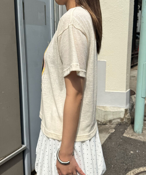 CIAOPANIC（チャオパニック）の「ヴィンテージライクスラブTee（Tシャツ/カットソー・レディース・オレンジ/アイボリー/チャコールグレー・ONE SIZE）」の6枚目の写真