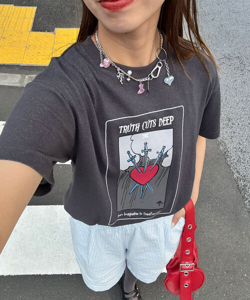 CIAOPANIC（チャオパニック）の「ヴィンテージライクスラブTee（Tシャツ/カットソー・レディース・オレンジ/アイボリー/チャコールグレー・ONE SIZE）」の12枚目の写真