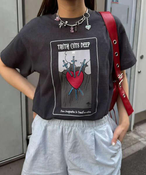 CIAOPANIC（チャオパニック）の「ヴィンテージライクスラブTee（Tシャツ/カットソー・レディース・オレンジ/アイボリー/チャコールグレー・ONE SIZE）」の13枚目の写真