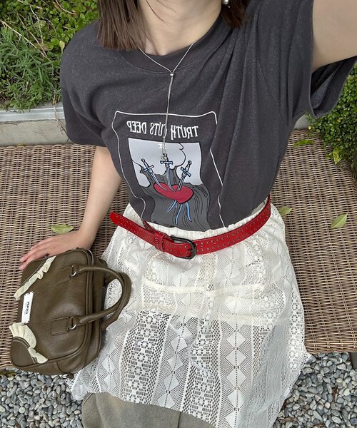 CIAOPANIC（チャオパニック）の「ヴィンテージライクスラブTee（Tシャツ/カットソー・レディース・オレンジ/アイボリー/チャコールグレー・ONE SIZE）」の17枚目の写真