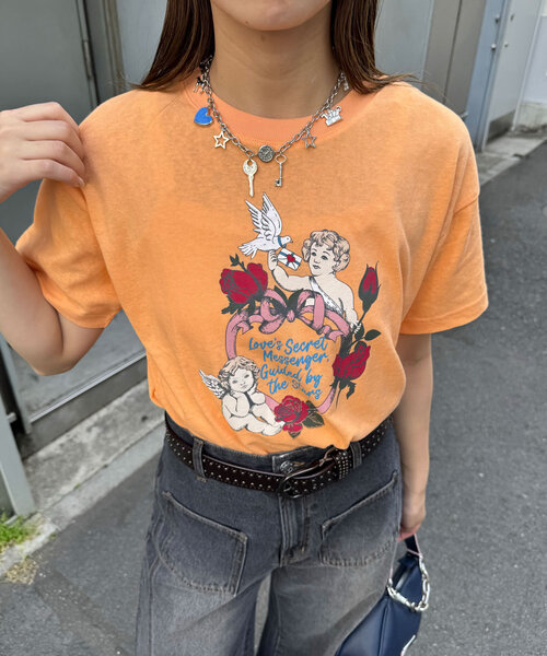 CIAOPANIC（チャオパニック）の「ヴィンテージライクスラブTee（Tシャツ/カットソー・レディース・オレンジ/アイボリー/チャコールグレー・ONE SIZE）」の18枚目の写真