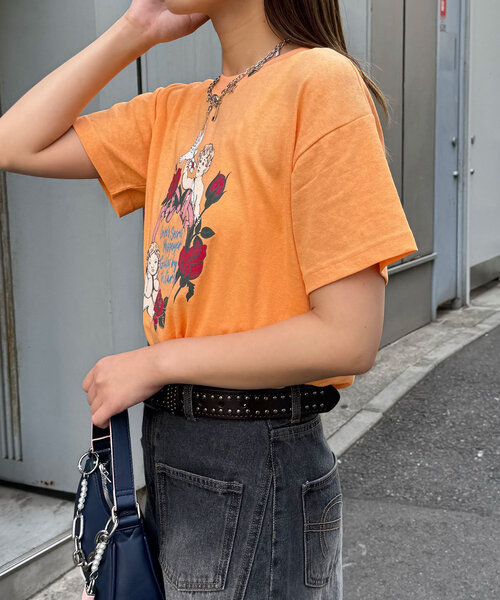 CIAOPANIC（チャオパニック）の「ヴィンテージライクスラブTee（Tシャツ/カットソー・レディース・オレンジ/アイボリー/チャコールグレー・ONE SIZE）」の20枚目の写真