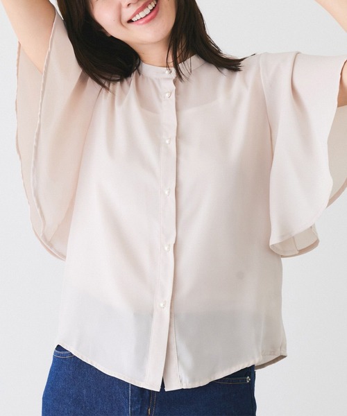 Jayro(ジャイロ)の「シフォンジョーゼット袖フリルブラウス(シャツ/ブラウス・レディース・ブラック系その他/ホワイト系その他2/オフホワイト/ブラック/サックスブルー/ホワイト系その他/ピンク系その他2・M)」の2枚目の写真