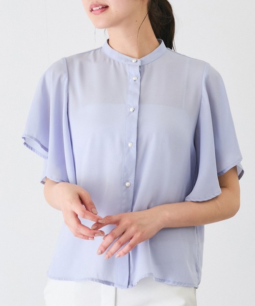 Jayro(ジャイロ)の「シフォンジョーゼット袖フリルブラウス(シャツ/ブラウス・レディース・ブラック系その他/ホワイト系その他2/オフホワイト/ブラック/サックスブルー/ホワイト系その他/ピンク系その他2・M)」の1枚目の写真