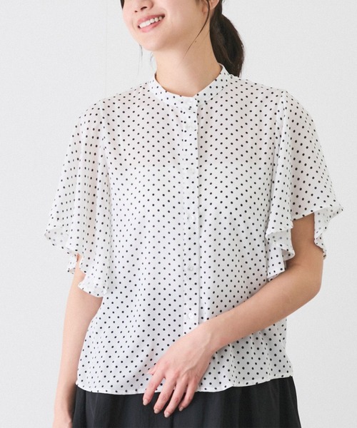 Jayro(ジャイロ)の「シフォンジョーゼット袖フリルブラウス(シャツ/ブラウス・レディース・ブラック系その他/ホワイト系その他2/オフホワイト/ブラック/サックスブルー/ホワイト系その他/ピンク系その他2・M)」の4枚目の写真