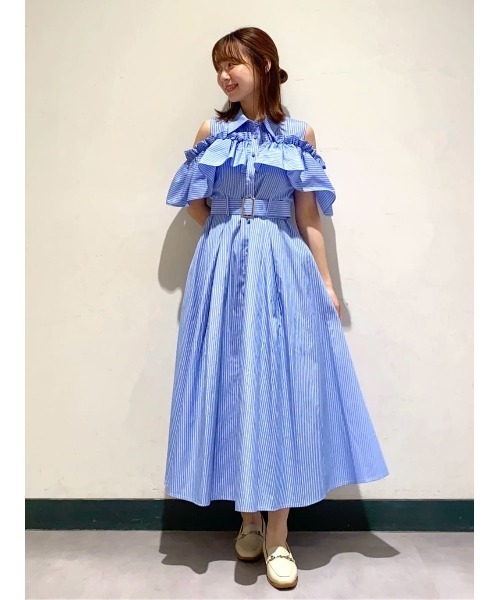 And Couture ストライプオフショルフリルワンピース ストライプオフショルフリルワンピース(506208129) | AND